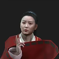Classical Woman With Traditional Hairstyle In Red Coat And White Inner Garment With Floral Patterns