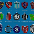 Weapon Emblems Collection With Shield Shapes And Metallic Designs On Blue Background