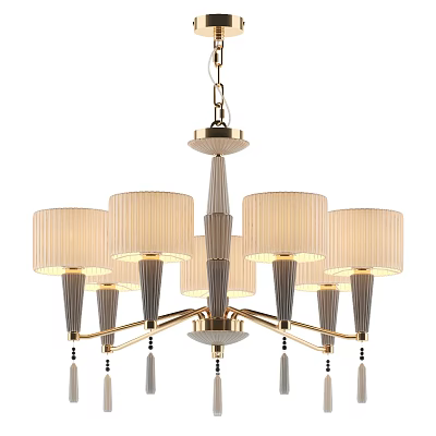 Modern Elegant Chandelier With Golden Frame Multiple Arms And Cream Pleated Shades 3d model