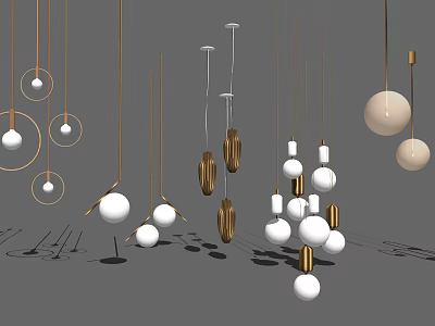 Modern Pendant Lights Design With Spherical Ring Shapes White Gold Metal Finishes 3d model
