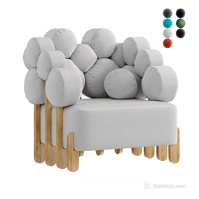 Light Gray Single Sofa With Circular Cushions And Wooden Legs Design 3d model 