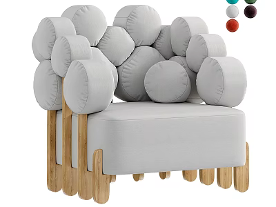 Light Gray Single Sofa With Circular Cushions And Wooden Legs Design 3d model