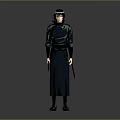 Anime Style Ninja Character In Black Robe With Twin Swords And Fox Creature