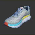 Stylish Gray Sports Sneakers With Mesh Upper And Wavy Orange Yellow Blue Accent Sole