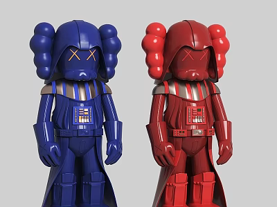 Stylish Blue and Red Dolls With Round Balloon Like Heads And X Shaped Eyes 3d model