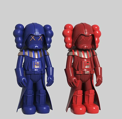Stylish Blue and Red Dolls With Round Balloon Like Heads And X Shaped Eyes 3d model