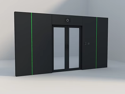 Modern Black Sliding Door With Glass Panels And Green Accent Lines 3d model