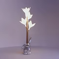 Modern Floor Lamp With White Flower Shaped Design Brown Stem And Silver Rabbit Base 3d model