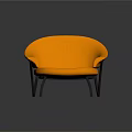 Orange Upholstered Modern Leisure Chair With Curved Armrest And Black Metal Legs