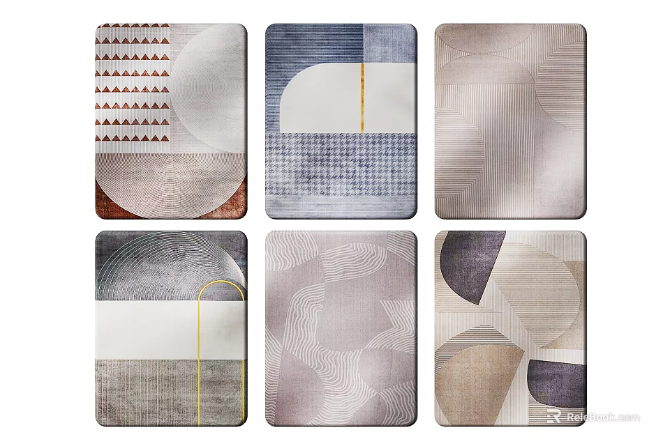 Modern Square Rugs With Geometric Patterns In Neutral Tones And Assorted Designs 3d model 