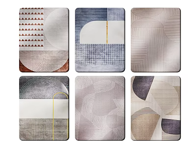 Modern Square Rugs With Geometric Patterns In Neutral Tones And Assorted Designs 3d model