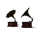 Vintage Gramophone Audio Equipment With Brown Base Flower Shaped Horns And Retro Design