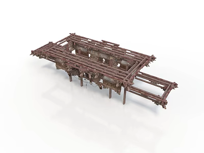 Classic Traditional Building Wooden Frame Structure With Crossbeams Columns And Supports 3d model