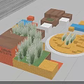 Outdoor Landscape Seating With Colorful Square Blocks Circular Design And Green Plants