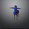 Woman in Blue Dress With Red Belt Arms Outstretched and Deer Legs Red Decorations