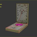Antique Wooden Sundial Compass Open Case With Scaled Dial Red Pointer And Markings