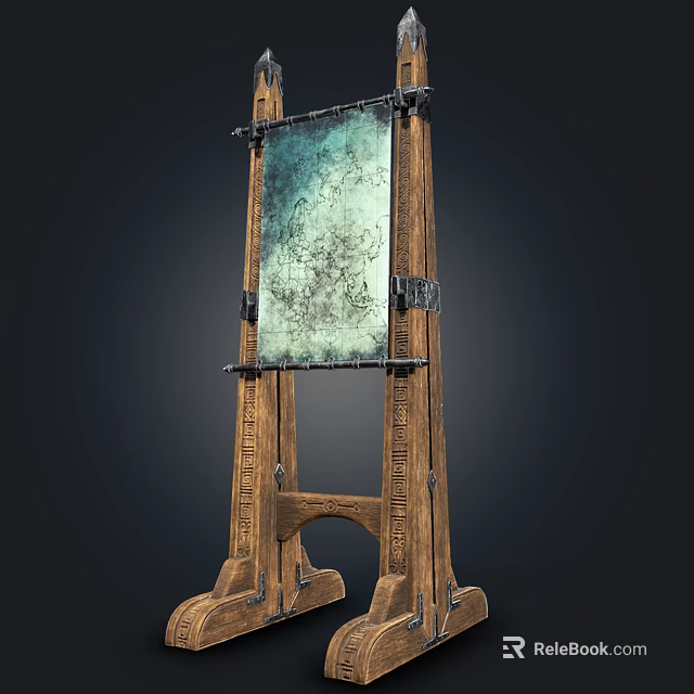 Vintage Wooden Art Supplies Easel With Green Blue Textured Canvas And Artistic Painting Tools 3d model 