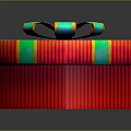 Red Striped Gift Box With Vibrant Green And Yellow Bow And Decorative Design