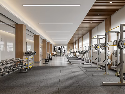 Spacious Gym Interior With Various Fitness Equipment 3d model