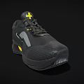 Black Sneakers With Yellow Accents Gray Panel Textured Upper And Cushioned Sole