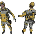 Game Film Character Wearing Yellow Black Tactical Gear With Helmet And Backpack