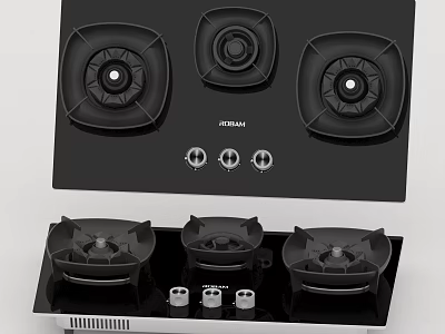 FOTILE Black Gas Stove With Three Burners And Control Knobs For Kitchen 3d model
