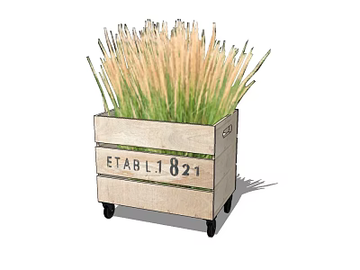 Wooden Planter Box With Wheels And Vintage ETABL 1821 Design For Tall Grass Plants 3d model