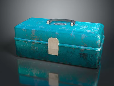 Vintage Style Blue Metal Toolbox for Household Storage with Black Handle 3d model