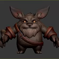 Fantasy Creature Character With Large Ears Red Eyes Whiskers And Red Arm Bands Holding Bone