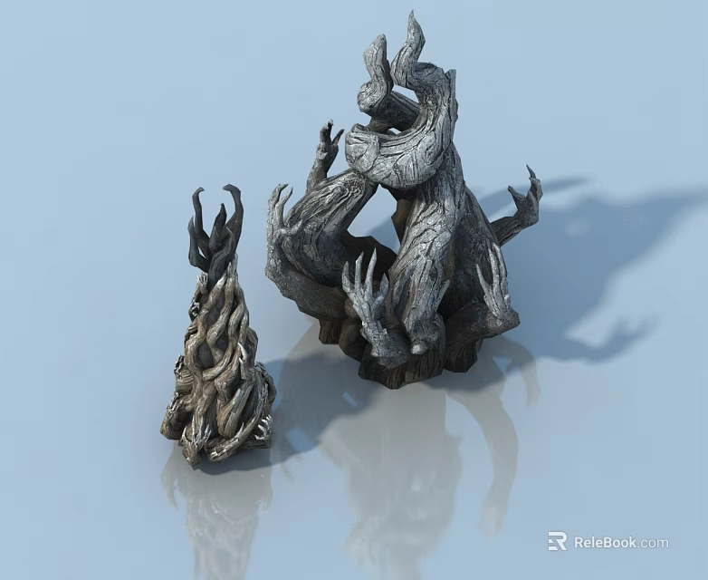 Ornamental Pet Cabinets With Tree Root Texture In Two Sizes On Smooth White Surface 3d model