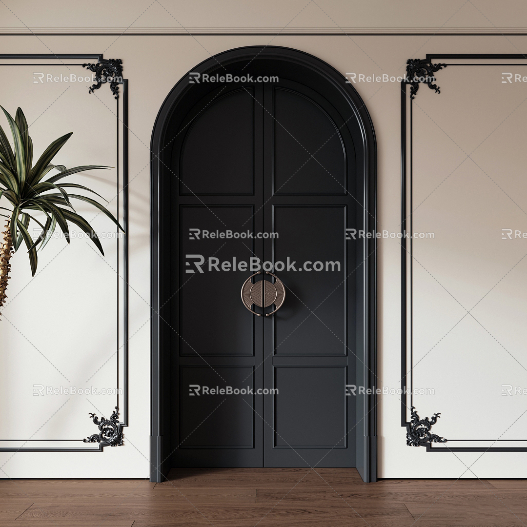 French Double Door Black Arch Double Door 3d model