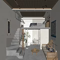 Hotel Guest Room With Wooden Ceiling Open Layout Staircase And Natural Light