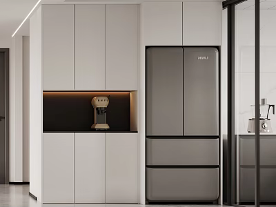 Elegant Modern Wine Cabinet Design In Luxury Kitchen With Glass Doors And LED Lights 3d model