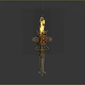 Burning Torch With Rusty Metal Construction And Flaming Fire On Bracket Against Gray Background