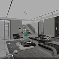 Modern Living and Dining Area Interior With Open Layout Sofa Coffee Table Staircase And Plants