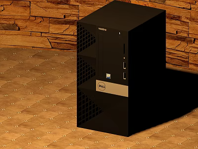 Dell Black PC Tower Desktop Computer On Wooden Textured Floor And Wall 3d model
