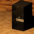 Dell Black PC Tower Desktop Computer On Wooden Textured Floor And Wall