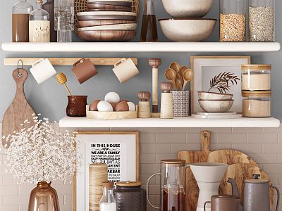 Modern Kitchen Supplies Kitchen Supplies Combination Tableware Kitchenware Storage Rack Seasoning Vase Decoration Pot Plate Mug Bottle Milk 3d model