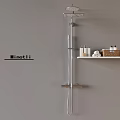 Modern Shower System with Overhead and Handheld Sprayers and Wall Storage Shelf for Bath Products