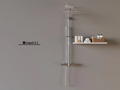 Modern Shower System with Overhead and Handheld Sprayers and Wall Storage Shelf for Bath Products 3d model