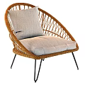 Stylish Rattan Leisure Chair With Light Gray Cushion And Black Metal Legs