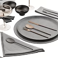 Modern Tableware Set With Plates Cutlery Glasses Napkins And Stylish Arrangement