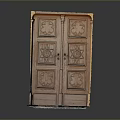 Wooden Double Doors With Intricate Carved Patterns For Vintage Home Entrance