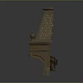 Classic Stone Fireplace With Intricate Decorative Carvings Roof Like Top And Ornate Columns