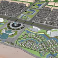 Coastal Commercial Street with Beachfront Area High Rise Buildings and Green Landscaping