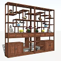 Traditional Chinese Style Decorative Cabinet With Shelves Drawers And Ornaments Including Buddha Statues Vases