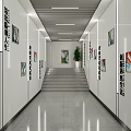 Modern Bright Stylish Office Corridor Interior Design With Wall Paintings Stone Stairs And Potted Greenery