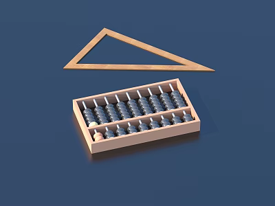 Wooden Abacus And Triangle Ruler Practical Stationery For Daily Life Use 3d model
