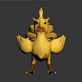 Cute Yellow 3D Cartoon Game Movie Character With Spread Tail And Open Mouth