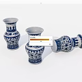 Three Decorative Ceramic Vases With Blue And White Traditional Patterns 3d model